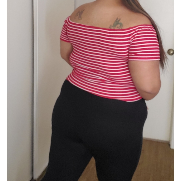 NWOT Red and white striped off the shoulder top - Picture 3 of 3